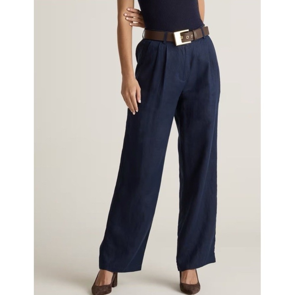 NWT Quince 100% European Linen Pleated Trouser Pants Navy Size 2 28 Inseam